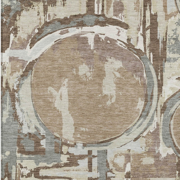 Homeroots 3' Beige Brown And Copper Geometric Washable Indoor Outdoor Area Rug For Versatile Spaces 8' X 10' Polyester 589407