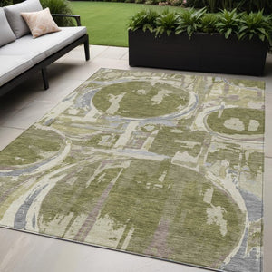 Homeroots 3' Beige Brown And Copper Geometric Washable Indoor Outdoor Area Rug For Versatile Spaces 5' X 8' Polyester 589411