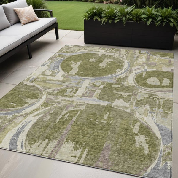 Homeroots 3' Beige Brown And Copper Geometric Washable Indoor Outdoor Area Rug For Versatile Spaces 5' X 8' Polyester 589411