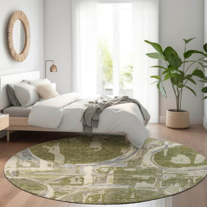 Homeroots 3' Beige Brown And Copper Geometric Washable Indoor Outdoor Area Rug For Versatile Spaces 8' Round Polyester 589412