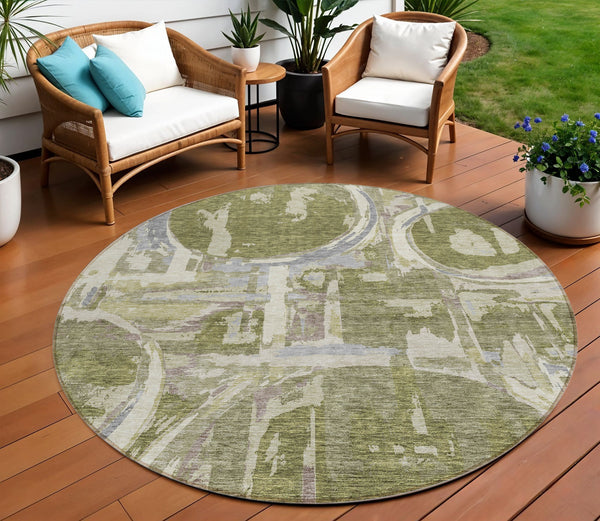 Homeroots 3' Beige Brown And Copper Geometric Washable Indoor Outdoor Area Rug For Versatile Spaces 8' Round Polyester 589412