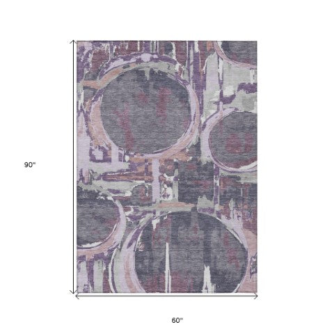 Homeroots 3' Beige Brown And Copper Geometric Washable Indoor Outdoor Area Rug For Versatile Spaces 5' X 8' Polyester 589417