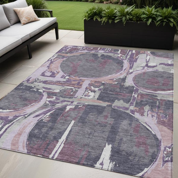 Homeroots 3' Beige Brown And Copper Geometric Washable Indoor Outdoor Area Rug For Versatile Spaces 5' X 8' Polyester 589417