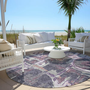 Homeroots 3' Beige Brown And Copper Geometric Washable Indoor Outdoor Area Rug For Versatile Spaces 8' Round Polyester 589418