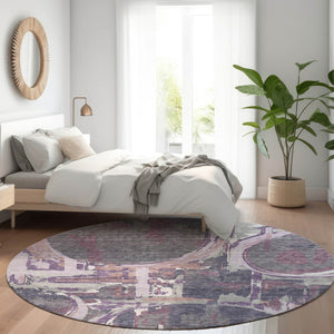 Homeroots 3' Beige Brown And Copper Geometric Washable Indoor Outdoor Area Rug For Versatile Spaces 8' Round Polyester 589418