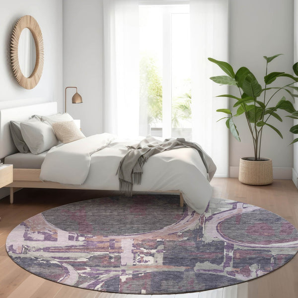 Homeroots 3' Beige Brown And Copper Geometric Washable Indoor Outdoor Area Rug For Versatile Spaces 8' Round Polyester 589418