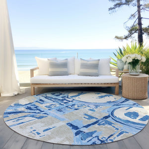 Homeroots 3' Beige Brown And Copper Geometric Washable Indoor Outdoor Area Rug For Versatile Spaces 8' Round Polyester 589424