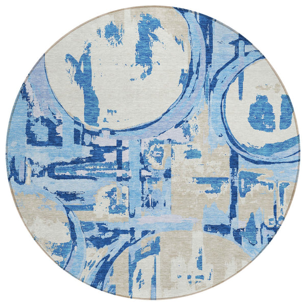 Homeroots 3' Beige Brown And Copper Geometric Washable Indoor Outdoor Area Rug For Versatile Spaces 8' Round Polyester 589424