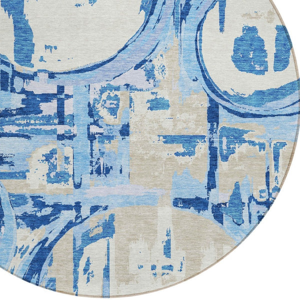 Homeroots 3' Beige Brown And Copper Geometric Washable Indoor Outdoor Area Rug For Versatile Spaces 8' Round Polyester 589424