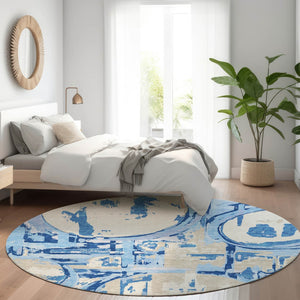 Homeroots 3' Beige Brown And Copper Geometric Washable Indoor Outdoor Area Rug For Versatile Spaces 8' Round Polyester 589424