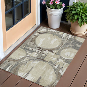 Homeroots 3' Beige Brown And Copper Geometric Washable Indoor Outdoor Area Rug For Versatile Spaces 3' X 5' Polyester 589428