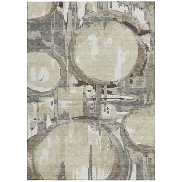 Homeroots 3' Beige Brown And Copper Geometric Washable Indoor Outdoor Area Rug For Versatile Spaces 5' X 8' Polyester 589429
