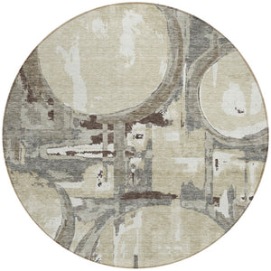 Homeroots 3' Beige Brown And Copper Geometric Washable Indoor Outdoor Area Rug For Versatile Spaces 8' Round Polyester 589430