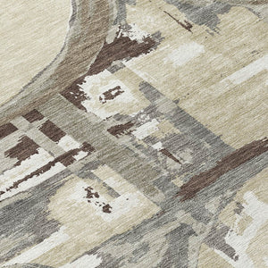 Homeroots 3' Beige Brown And Copper Geometric Washable Indoor Outdoor Area Rug For Versatile Spaces 8' Round Polyester 589430