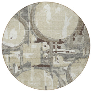 Homeroots 3' Beige Brown And Copper Geometric Washable Indoor Outdoor Area Rug For Versatile Spaces 8' Round Polyester 589430