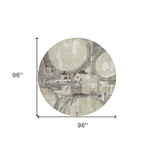 Homeroots 3' Beige Brown And Copper Geometric Washable Indoor Outdoor Area Rug For Versatile Spaces 8' Round Polyester 589430