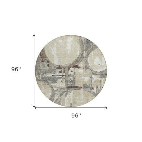 Homeroots 3' Beige Brown And Copper Geometric Washable Indoor Outdoor Area Rug For Versatile Spaces 8' Round Polyester 589430