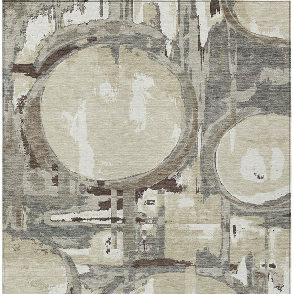 Homeroots 3' Beige Brown And Copper Geometric Washable Indoor Outdoor Area Rug For Versatile Spaces 8' X 10' Polyester 589431