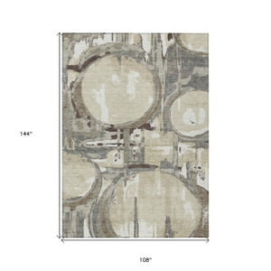 Homeroots 3' Beige Brown And Copper Geometric Washable Indoor Outdoor Area Rug For Versatile Spaces 9' X 12' Polyester 589432