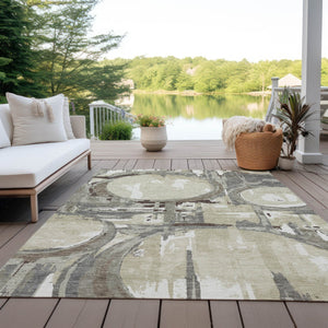 Homeroots 3' Beige Brown And Copper Geometric Washable Indoor Outdoor Area Rug For Versatile Spaces 9' X 12' Polyester 589432