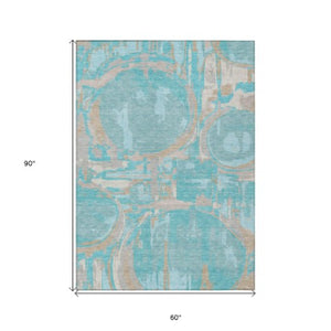 Homeroots 3' Beige Brown And Copper Geometric Washable Indoor Outdoor Area Rug For Versatile Spaces 5' X 8' Polyester 589435