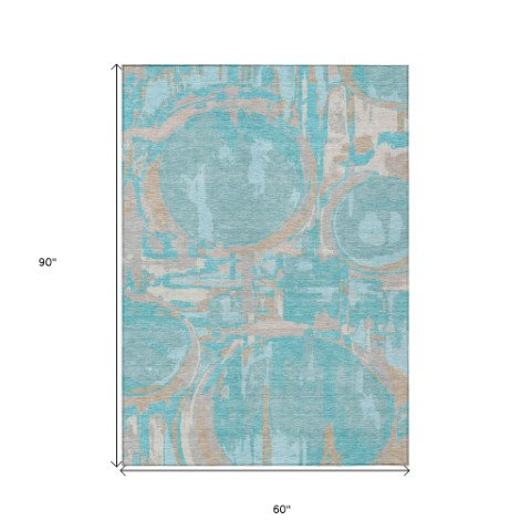 Homeroots 3' Beige Brown And Copper Geometric Washable Indoor Outdoor Area Rug For Versatile Spaces 5' X 8' Polyester 589435