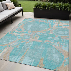Homeroots 3' Beige Brown And Copper Geometric Washable Indoor Outdoor Area Rug For Versatile Spaces 5' X 8' Polyester 589435