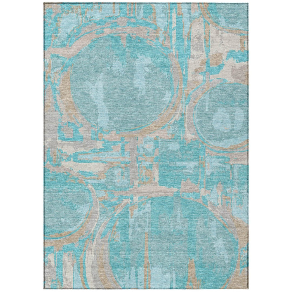 HomeRoots 9' Teal Blue Aqua Taupe Geometric Area Rug – Durable, Washable, Indoor/Outdoor Perfect for Modern Spaces 9' X 12' 589438