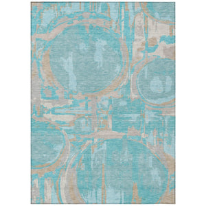 HomeRoots 9' Teal Blue Aqua Taupe Geometric Area Rug – Durable, Washable, Indoor/Outdoor Perfect for Modern Spaces 9' X 12' 589438