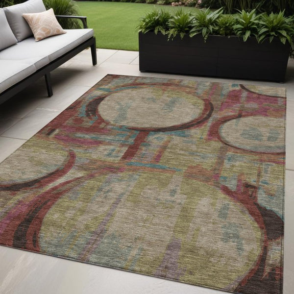 Homeroots 3' Beige Brown And Copper Geometric Washable Indoor Outdoor Area Rug For Versatile Spaces 5' X 8' Polyester 589441