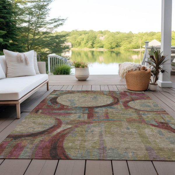 Homeroots 3' Beige Brown And Copper Geometric Washable Indoor Outdoor Area Rug For Versatile Spaces 5' X 8' Polyester 589441