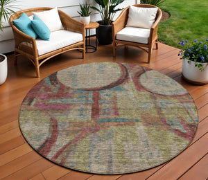 Homeroots 3' Beige Brown And Copper Geometric Washable Indoor Outdoor Area Rug For Versatile Spaces 8' Round Polyester 589442