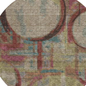 Homeroots 3' Beige Brown And Copper Geometric Washable Indoor Outdoor Area Rug For Versatile Spaces 8' Round Polyester 589442