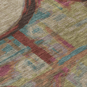 Homeroots 3' Beige Brown And Copper Geometric Washable Indoor Outdoor Area Rug For Versatile Spaces 8' Round Polyester 589442