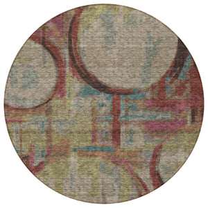 Homeroots 3' Beige Brown And Copper Geometric Washable Indoor Outdoor Area Rug For Versatile Spaces 8' Round Polyester 589442