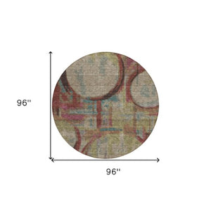 Homeroots 3' Beige Brown And Copper Geometric Washable Indoor Outdoor Area Rug For Versatile Spaces 8' Round Polyester 589442