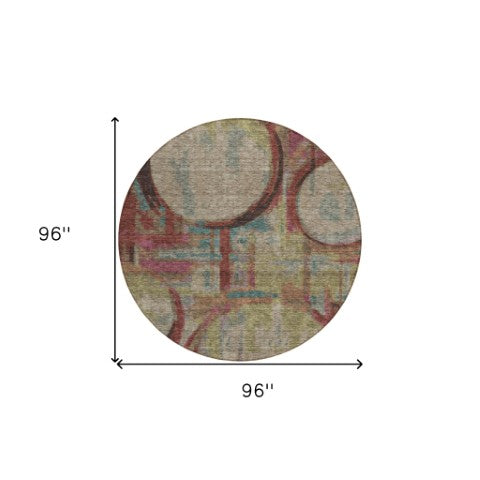 Homeroots 3' Beige Brown And Copper Geometric Washable Indoor Outdoor Area Rug For Versatile Spaces 8' Round Polyester 589442