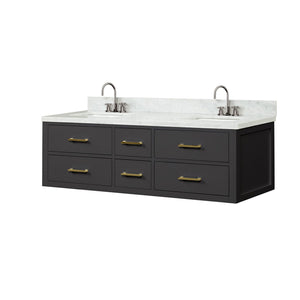 English Elm Black Double Bath Vanity With Carrara Marble Top, Soft-Close Drawers & Complete Faucet Set Included B2731P258034