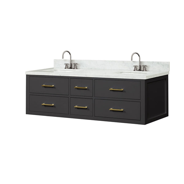 English Elm Black Double Bath Vanity With Carrara Marble Top, Soft-Close Drawers & Complete Faucet Set Included B2731P258034
