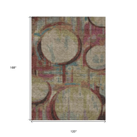 Homeroots 3' Beige Brown And Copper Geometric Washable Indoor Outdoor Area Rug For Versatile Spaces 10' X 14' Polyester 589445