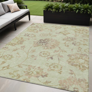 Homeroots 3' Artichoke Green Floral Washable Area Rug – Stylish, Durable, Perfect For Indoor & Outdoor Spaces 5' X 8' Polyester 589447