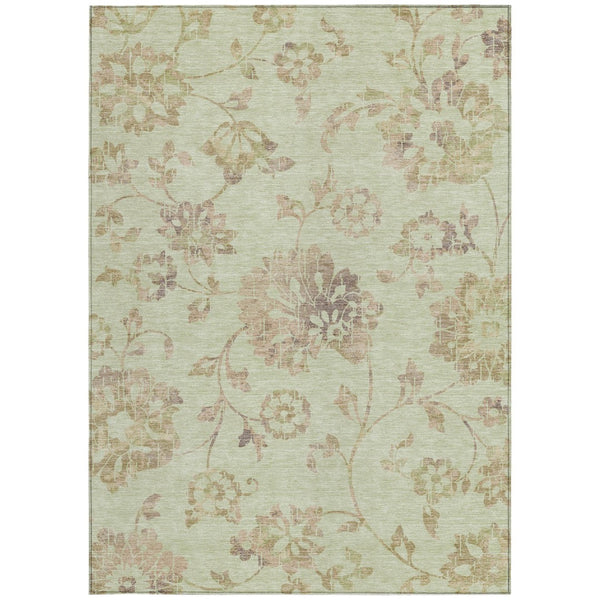 Homeroots 3' Artichoke Green Floral Washable Area Rug – Stylish, Durable, Perfect For Indoor & Outdoor Spaces 5' X 8' Polyester 589447