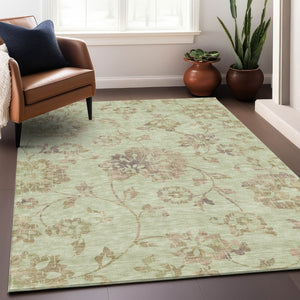 Homeroots 3' Artichoke Green Floral Washable Area Rug – Stylish, Durable, Perfect For Indoor & Outdoor Spaces 5' X 8' Polyester 589447