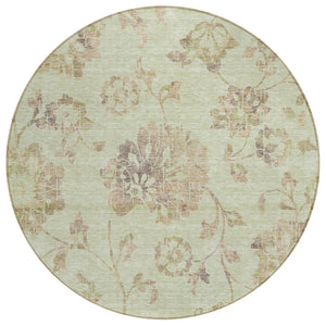 HomeRoots 5' Timeless Artichoke Green Floral Area Rug - Durable & Washable for Indoor/Outdoor Elegance 8' Round 589448