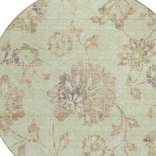 Homeroots 3' Artichoke Green Floral Washable Area Rug – Stylish, Durable, Perfect For Indoor & Outdoor Spaces 8' Round Polyester 589448