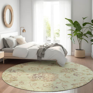 Homeroots 3' Artichoke Green Floral Washable Area Rug – Stylish, Durable, Perfect For Indoor & Outdoor Spaces 8' Round Polyester 589448