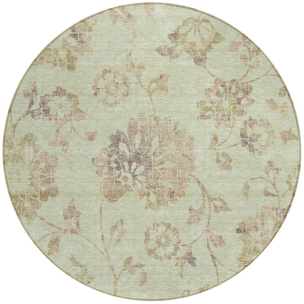 Homeroots 3' Artichoke Green Floral Washable Area Rug – Stylish, Durable, Perfect For Indoor & Outdoor Spaces 8' Round Polyester 589448