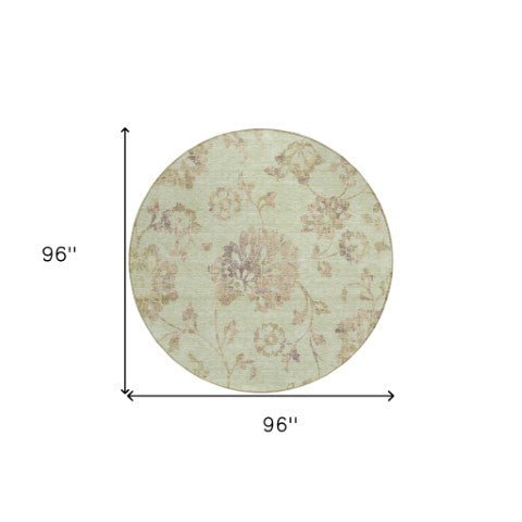 Homeroots 3' Artichoke Green Floral Washable Area Rug – Stylish, Durable, Perfect For Indoor & Outdoor Spaces 8' Round Polyester 589448