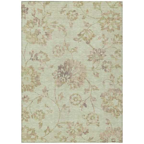 HomeRoots 5' Timeless Artichoke Green Floral Area Rug - Durable & Washable for Indoor/Outdoor Elegance 8' X 10' 589449