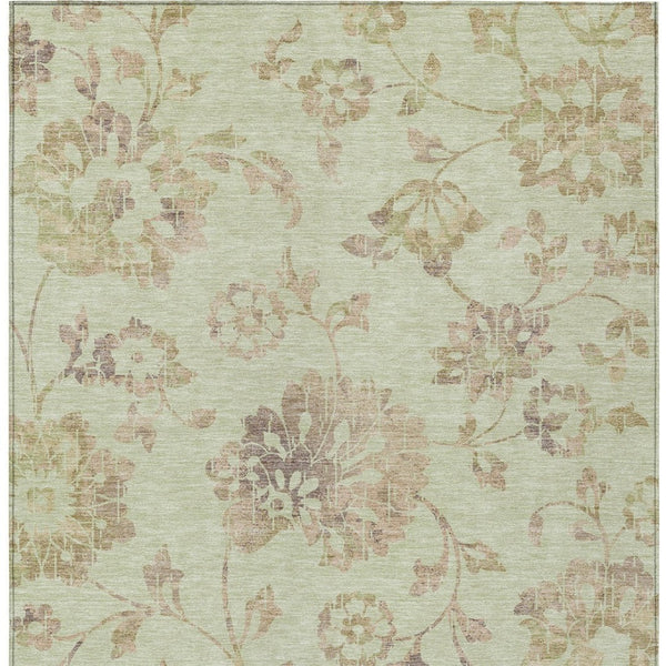 Homeroots 3' Artichoke Green Floral Washable Area Rug – Stylish, Durable, Perfect For Indoor & Outdoor Spaces 9' X 12' Polyester 589450
